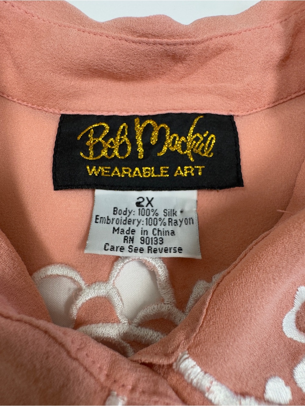 Bob Mackie Wearable Art Silk Blouse Blush Pink Cutwork Embroidery Size 2X - Picture 8 of 13